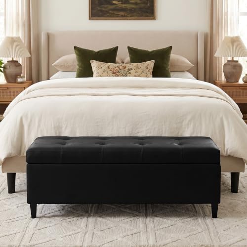 51" Storage Bench, Leather Tufted Storage Ottoman Bench - Image 3