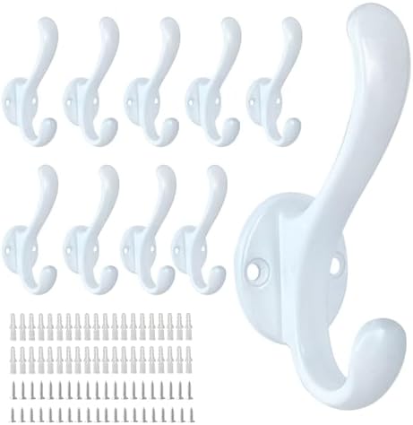 10 Pack Coat Hooks Wall Mount Heavy Duty Utility Retro Double Hooks by PEOIAOY