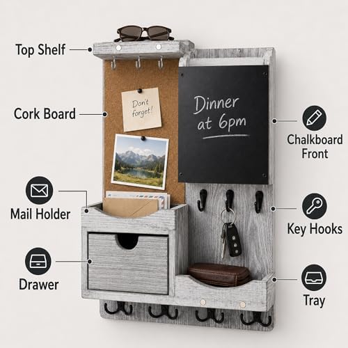 Key Holder Wall Mount with Drawer and Mail Organizer - Image 5
