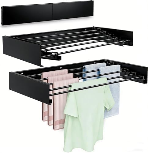 Wall Mounted Laundry Drying Rack, Carbon Steel Foldable & Retractable Clothes by Unknown