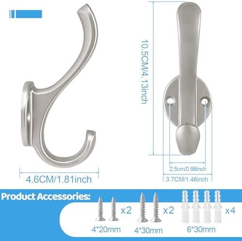 4 Pack Coat Hooks Wall Mount Heavy Duty Utility Retro Double Hooks - Image 3