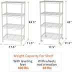 SINGAYE 4 Shelves Storage Shelf Wire Shelving Unit Metal Adjustable Wheels - Image 3