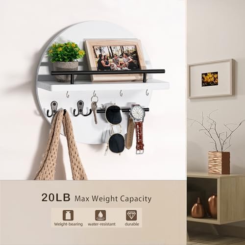 Key Holder Wall Mount with Shelf and Hooks, Mail Organizer - Image 4