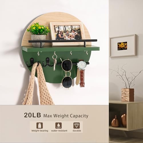 Key Holder Wall Mount with Shelf and Hooks, Mail Organizer - Image 4