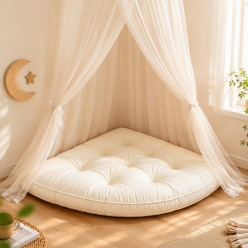 Yookeer Triangle Floor Pillow 40 Inch Cream Tufted Corner Floor Cushion by Yookeer