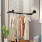 Industrial Iron Pipe Clothes Hanging Bar DIY Wall-Mounted Garment Rack Heavy - Image 2