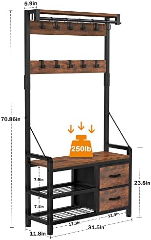 Lulive Hall Tree with Bench and Shoe Storage, 31.5” Coat Rack Freestanding - Image 5