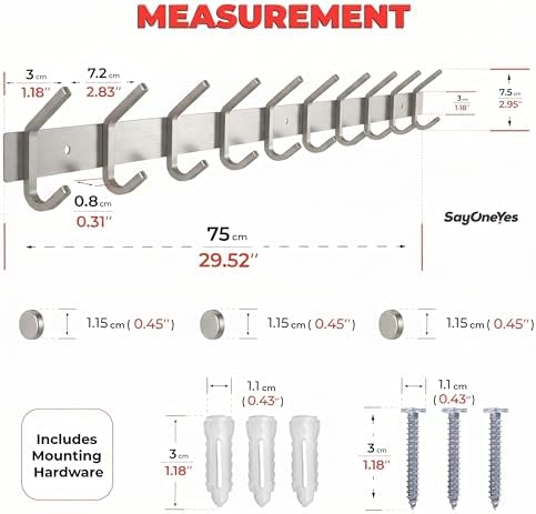 Coat Rack Wall Mount – Brushed Nickel 30 Inch Stainless Steel Hook Rail - Image 2