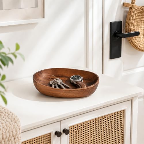 Oval Wood Key Bowl for Entryway Table, Small Wooden Bowl for Keys - Image 3