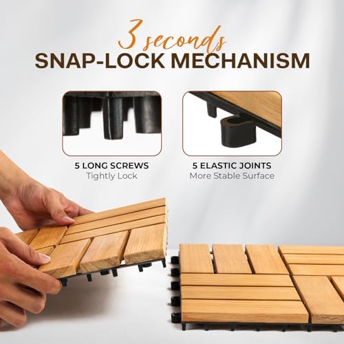 Idzo Set of 10 Premium Teak Deck Tiles, Snap-Lock Teak Shower Tile - Image 2