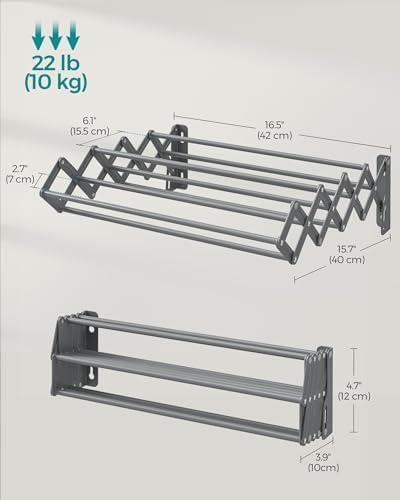 SONGMICS Clothes Drying Rack, Wall-Mounted, 9 Staggered Hanging Rods - Image 6