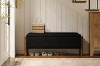 Modern Storage Benches with Walnut Wood Legs, Fabric Upholstered Entryway Bench - Image 4