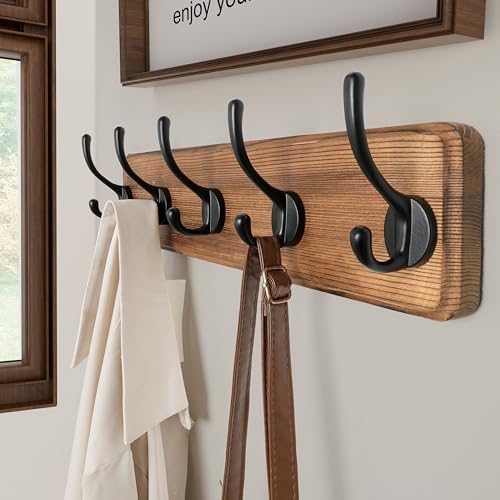 SKOLOO Rustic Coat Rack Wall Mount, 5 Hooks, 17 Inch, Solid Wood - Image 5