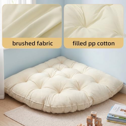 Yookeer Triangle Floor Pillow 40 Inch Cream Tufted Corner Floor Cushion - Image 4