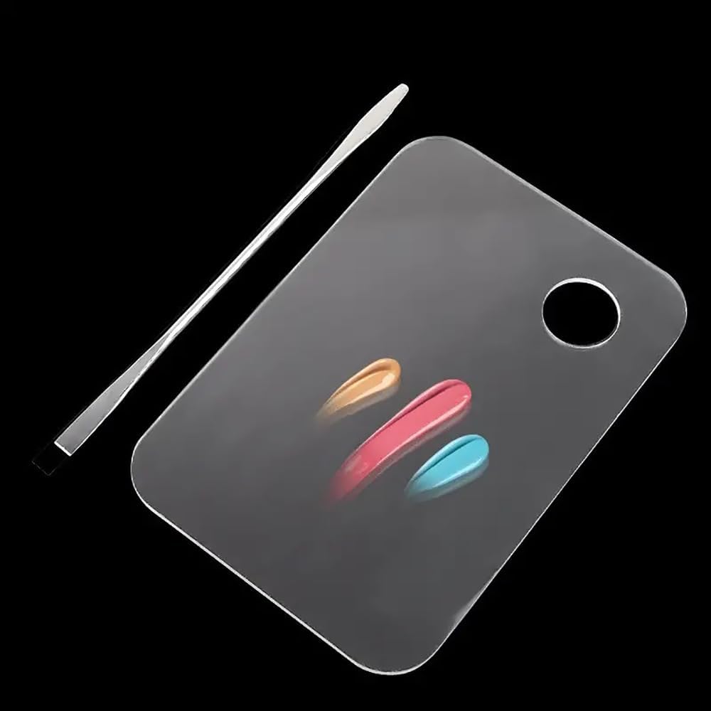2pcs Acrylic Makeup Palette, Cosmetic Makeup Mixing Tray with 2pcs Spatula Tool, Foundation Makeup Palette for Nail Art Eye Shadow Pigment Blending (Rectangle)
