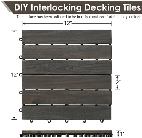 PrimeZone 54 PCS Solid Acacia Wood Interlocking Patio Deck Tiles Outdoor - Image 2