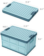 Blue Folding Plastic Stackable Utility Crates 2-Pack, Collapsible Storage Bins - Image 2