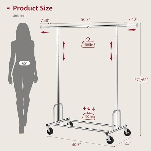 Tajsoon Clothes Rack Collapsible, Rolling Clothing Rack Heavy Duty - Image 3