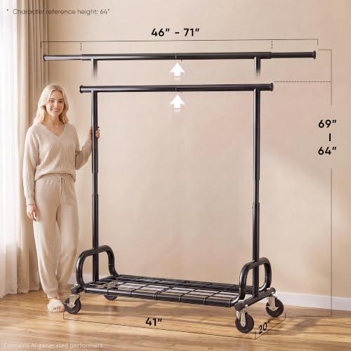 HOKEEPER Clothes Rack Load 450LB Clothing Rack Height Adjustable Black - Image 7