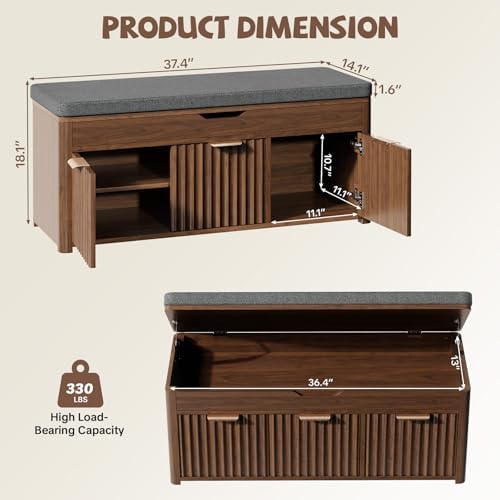 37.4" W Shoe Bench with Storage, Lift Top Entryway Bench - Image 2