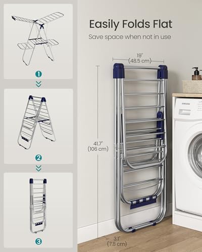 SONGMICS Clothes Drying Rack, Foldable Metal Airer, 51.2 x 19.3 x 61.8 in - Image 5