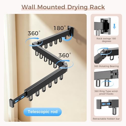 Wall Mounted Clothes Drying Rack, Space-Saving Foldable Clothes Drying Rack - Image 2