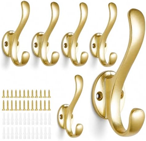 Brushed Bronze Heavy Duty Coat Hooks, 6 Pack Aluminum Wall Hooks by Unknown