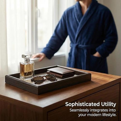 Wooden Valet Tray with Leather Base - Image 3