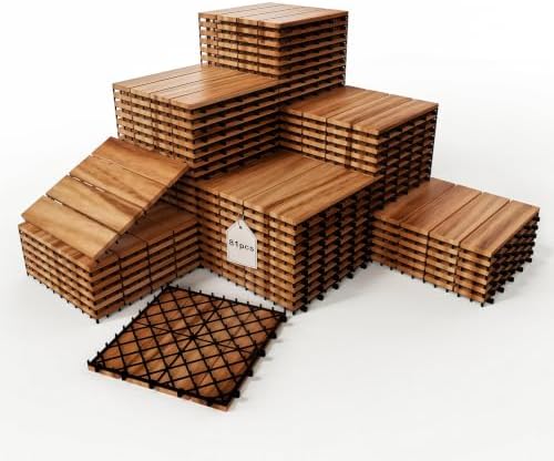 Acacia Wood Deck Tiles, Backyard & Poolside, Waterproof Outdoor Wood Flooring by XINONE