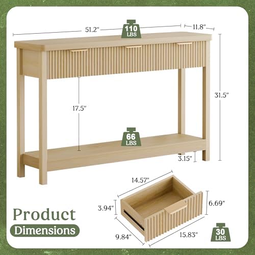 Lulive Fluted Console Table, 51 Inch Entryway Table - Image 2