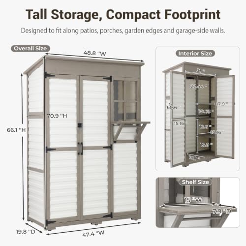 Ketive Outdoor Storage Cabinet, Fold-Down Shelf, 3 Shelves, 6 Hooks - Image 5