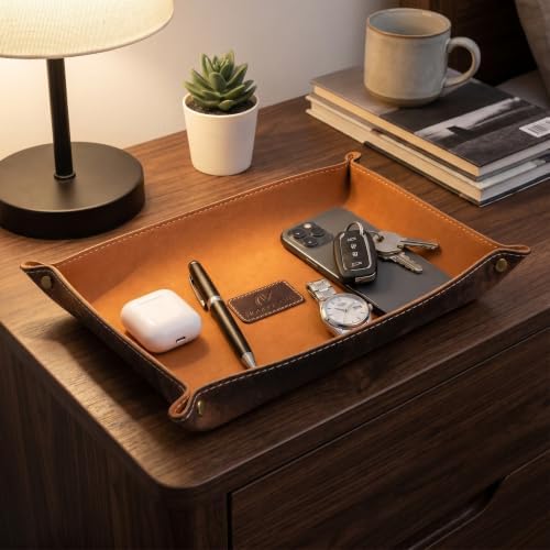 Leather Valet Tray for Men – Genuine Leather Catchall Tray EDC Organizer for - Image 5