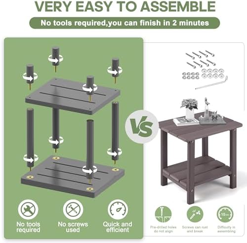 Outdoor Side Table with 2-Tier, Bamboo Small Patio Adirondack Tables - Image 3