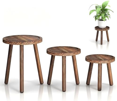 3-Pack Wood Plant Stands Indoor, Single Plant Stand by Unknown
