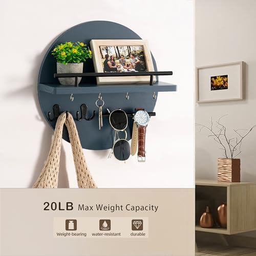 Key Holder Wall Mount with Shelf and Hooks, Mail Organizer - Image 4
