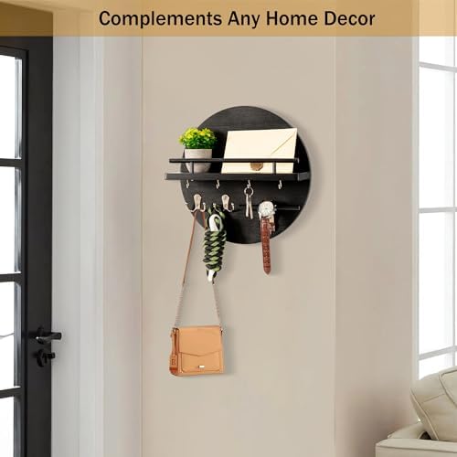Key Holder Wall Mount with Shelf and Hooks, Mail Organizer - Image 3