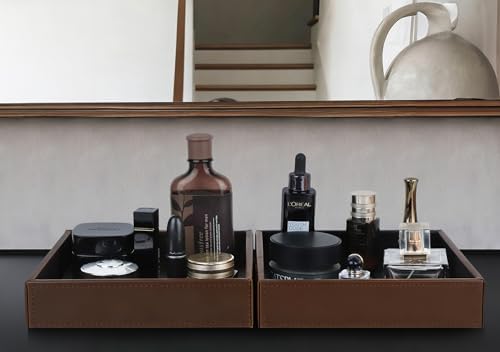 HofferRuffer Faux Leather Vanity Tray, Elegant Desktop Storage Organizer - Image 3