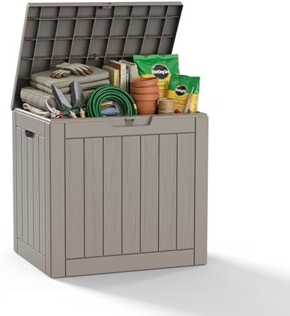 DRATO 35 Gallon Outdoor Storage Box Waterproof Lockable Small Deck Box Grey by DRATOprovidesawarmandcozy