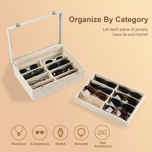 Frebeauty 16-Slot Sunglass Organizer Box, 2 Layer Velvet Sunglasses Holder - Image 5