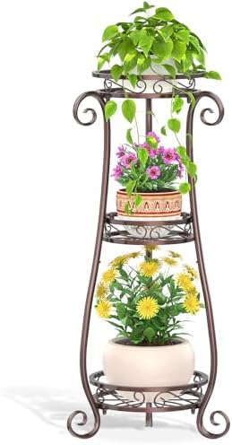 LASZOLA 3 Tiers Metal Corner Plant Flower Stand Tall Indoor Outdoor by LASZOLA