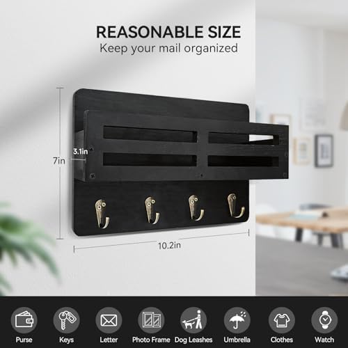 Key Holder Wall Mount, 10 inch Decorative Key and Mail Holder - Image 2