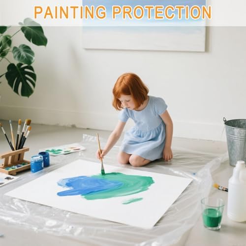 12 Pack Drop Cloth Plastic Sheeting, 9 x 12 FT Heavy Duty Painters Tarp - Image 3