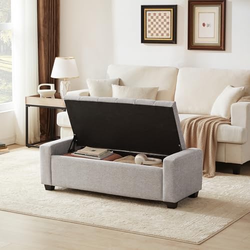 Huatean Home 48" Ottoman with Storage, Light Gray Storage Ottoman Bench - Image 3