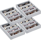 Amylove 4 Pcs Gray Sunglass Organizer Trays 4 Grids Velvet Glasses Holder by Amylove