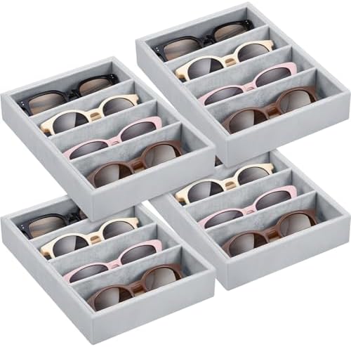 Amylove 4 Pcs Gray Sunglass Organizer Trays 4 Grids Velvet Glasses Holder by Amylove