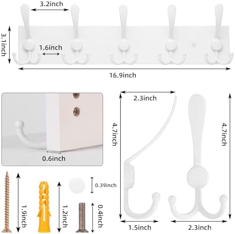 Kuhome Coat Rack Wall Mount Coat Hooks Wooden Hat Rack - Image 2
