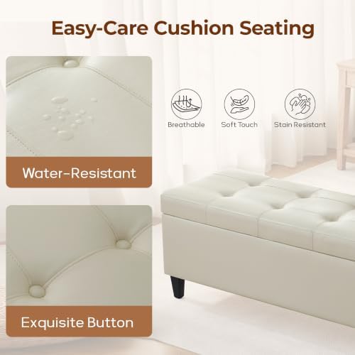 51" Storage Bench, Leather Tufted Storage Ottoman Bench - Image 4