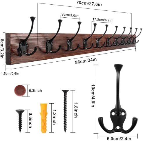 IBosins Brown Wood Wall Mounted Coat Rack - Image 2