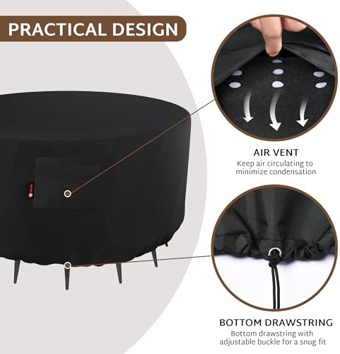 iBirdie Round Fire Pit Cover 32 inch, Outdoor Waterproof Coffee Table Cover - Image 3
