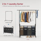 Tajsoon Laundry Sorter with Hanging Bar, 4 Section Laundry Hamper - Image 3